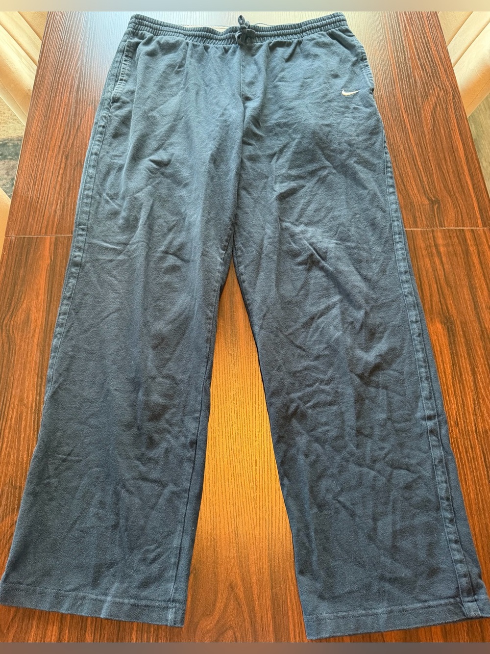 Nike Mens Navy Blue Sweatpants Embroidered Swoosh Open Hem Loungewear Size XL
